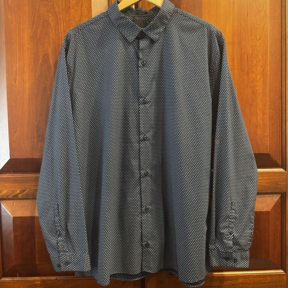 01. Algo Floral Navy Blue Non-Iron Stretch Slim Fit Long Sleeve Dress Shirt XL